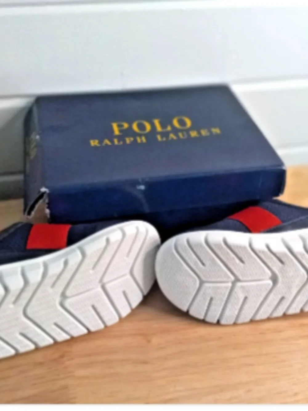 Polo Ralph Lauren Barnes III Toddler 6 Navy Red Slip On Sneakers Shoes NIB